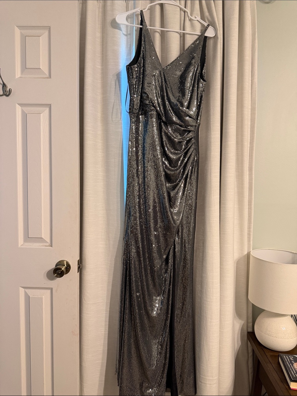 Dress the Population Metallic Silver Sequin Maxi Dress